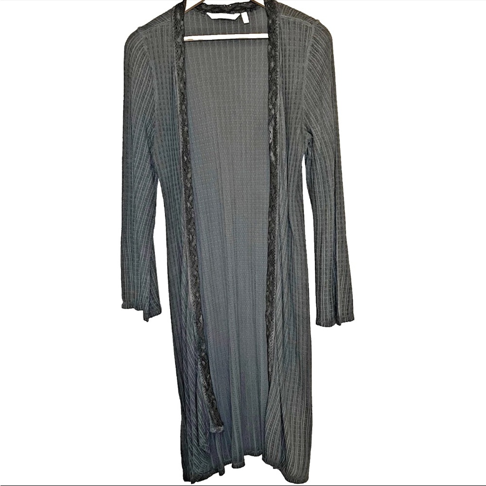 soft surroundings SZ Med Slouchy Rayon Witchy Gray Waffle Duster Cover Up Robe